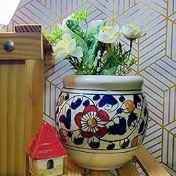 Niyara Ceramic planters pots for Indoor Outdoor Home, Garden Office Decor Balcony Planters Gamla Flower Size Small 6 inches (Blue Handi)-image-89