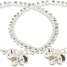 Jewellery German Silver Plated Stylish Handmade Anklets for Girls and Women (Silver) (YBANK_60031)-image-72