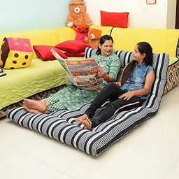NEXTGO Foldable Mattress Cotton Fibre PG and Students Sfot Gaddai with 1 Pillow Size 4 X 6 Feet Blie White Strip-image-58