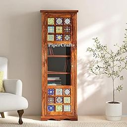 PIPERCRAFTS Solid Sheesam Wood Book Self/Crockery Storage Cabinet with Glass and Wooden Single Door for Living Room Home & Dining Room | Kitchen Cabinet/Book Self (Honey Finish)-13