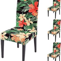 HOKIPO Stretchable Dining Chair Covers Set of 4, Spring Green Hibiscus (AR-5131-D9*4)-image-12