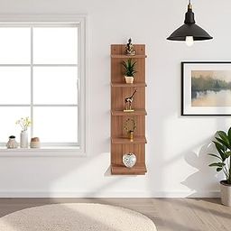 FURNEASER Sampller Wall Shelves for Living Room, Hanging Decoration & Corner Display Shelf, Modern & Stylish Bookcase Bookshelf (Wenge) (Exotic Teak)-image-19