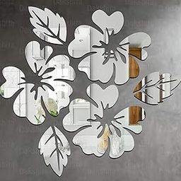 Wall1ders Flower & Leaf (Pack of 6), Mirror Stickers for Wall, Acrylic Mirror Wall Decor Sticker, Wall Mirror Stickers, Acrylic Stickers, Wall Stickers for Hall Room, Bed Room, Kitchen. (Silver1.5mm)-image-41