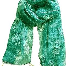 Women's Multi Printed Chiffon Summer Scarves Combo, Stoles, Scarf (Single Scarf, Green)-5
