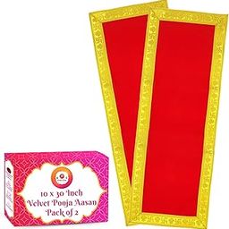 Bhakti Lehar (10 x 30 Inch) Long Length Red Velvet Pooja Aasan Cloth/Chowki Aasan Kapda/Big Size Plain Altar Cloth for Home Mandir, Temple and Pooja Ghar - Pack of 2-image-10