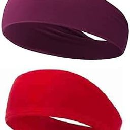 2 Pack Running Headbands for Men Sweatbands Sports Sweat Bands Workout Thin Fitness Gym Yoga Headband Men - Athletic Headbands Men Cycling Sweat Band, (Red Maroon)-image-33