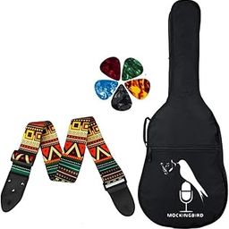 MOCKING BIRD Acoustic Guitar Bag Foam Padded Guitar Bag For 38, 39, 40, 41 Inch With Adjustable Guitar Strap And Picks For Acoustic Electric Bass Guitar (Guitar Bag With Bohemian Strap), Black-image-13