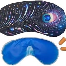 Samtrish Peacock Feather Sleep Mask for Women & Men – Soothing Gel Insert + Earplugs – Light Blocking Travel Mask for Better Rest.-18