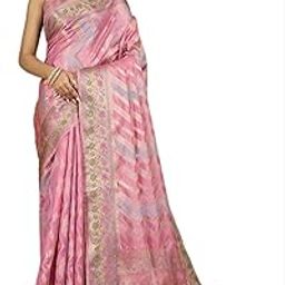 HEM's Banarasi Organza Silk Saree for Women with Zari Pallu & Unstitched Blouse Piece - Pink-image-93
