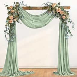 Loopiske Sage Green Wedding Arch Draping Fabric 1 Panel 29" x 6.5 Yards Sheer Backdrop Curtains Chiffon Drapery for Wedding Ceremony Birthday Party Ceiling Outdoor Decor-image-49