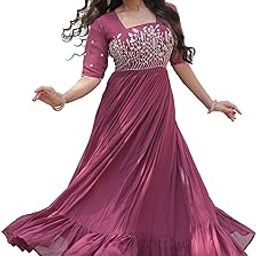 Georgette Anarkali Gown with Sequins and Embroidery for Women with Long Sleeves-image-8