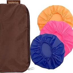 BodyHerbals 100% Water Proof Reusable Shower Caps (Pack Of 3) in a Beautiful Zip Bag For Women & Men | For Homes Spas, Salons, Hair Treatments & Hotels | Travel Essential | Free size (Orange)-image-1