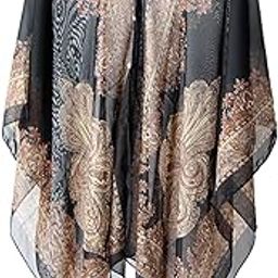 Cape Sleeveless Soft Women Chiffon Shawl Wrap for Cycling Summer Black-image-21