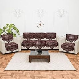Kuber Industries (Set of 10) Stylish & Durable Cotton Sofa Covers 5 Seater | Washable Sofa Protector/Mat & Slipcover for Hall, Living Room & Office | Plain Circle - Brown-18