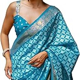 Women's Silk Blend Geometric Printed Saree with Blouse Piece-picture-15