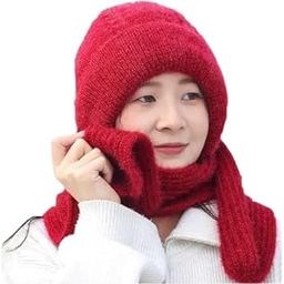 2 in 1 Windproof Scarf With Cap Integrated Ear Guard Hat Plus Velvet, Winter Warm Soft Knitted Beanie Hats Scarf- Woolen Lovely Muffler Fur Cap with Stylish Muffler Woolen Caps for Women & Girls-picture-10
