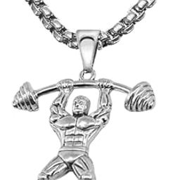 Barbell Dumbell Body Builder Weight Lifter Large Heavy Silver 316L Surgical Stainless Steel Pendant Chain Necklace For Men Boys-image-92