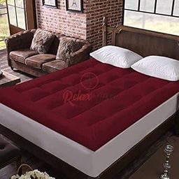 600 GSM Microfiber 5 Star Cotton Double Bed Soft Waterproof Quilted Mattress Topper Padding for Comfortable Sleep - Maroon - 72 X 75 Inch-image-91