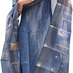 Traditional Indian Kurta Set with Dupatta, Blue Floral Print, Ethnic Wear, only Kurti with Dupatta, No Bottom-image-1