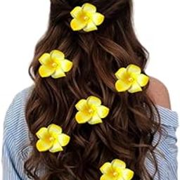 Hair Flare Plumeria Flower Hair Clips for Women & Girls | Hawaiian Floral Hair Accessories Set | Beach, Party, Festive & Daily Styling | Cute Lightweight Decorative Hair Pins for Long Hair | Yellow-image-93