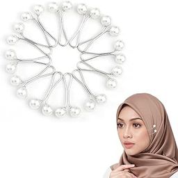 12pcs Hijab Pearl Brooch Pins,Cute Hijab Pins,Faux Pearl Scarf Clips,Pinless Scarf Clips,Women Scarf Head Scarf Shawl,Muslim Scarf Hijab Decoration Boutonniere , CM, Metal-image-41