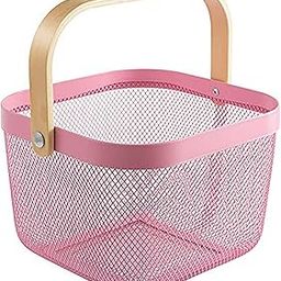 Kuber Industries Metal Wire Basket With Handle|Storage Basket Fot Fruits, Books|Mesh Open Storage Bin|Storage Organizer|Pink-image-34