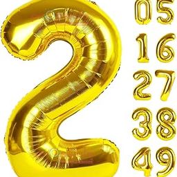 Propsicle 16 inch Birthday Foil 2 Number Helium Balloon Party Decoration Golden Pack of 1 | 2 Year No. Balloons Birthday/Anniversary | Two Number-15
