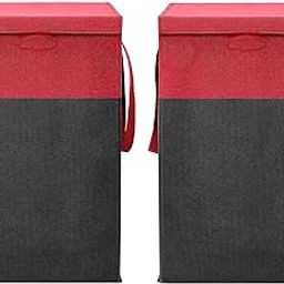 TECHMILLY (75 LTR) 2 Pcs Clothes Basket Toy Storage Box | Foldable Laundry Bag | Lid & Handles | Clothes Dress Bin | Washing Cloth Basket | Dhakkan Box|Red-image-58