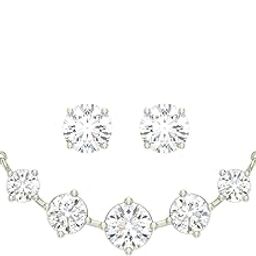 925 Sterling Silver 5 Stone Pendant Earring Chain Jewellery Set | Platinum Plated, Swiss Zirconia | Gift for Women & Girls-52