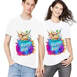 Happy Holi Blue Couple Holi Tshirts for Mens & Womens (Pack of 2 pc) Unisex Half Sleev Round Neck Tshirts boy Girl-image-25