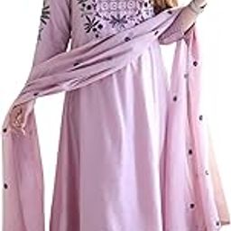 Women's Chanderi Silk Salwar Suit with Dupatta - Embroidered Kurta Trouser Set - Light Lavender-picture-1
