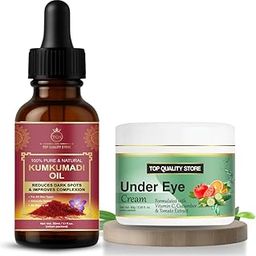 Top Quality Store Kumkumadi Oil and Under Eye Cream Set, 30ml Oil for Dark Spots, 50g Cream with Vitamin C-9