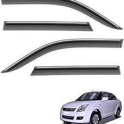 COSMOGEAR Car Compatible Wind Deflectors Rain Guard Door Visor for Maruti Suzuki Swift Dzire (2008-2012 Model) - Chrome Lined, Polycarbonate, Smoke, Set of 4 Pcs-14