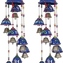 Comelyns Wind Chime Rajasthani Design Handcrafted Hanging Wind Chimes|Latkan with 8 Bells for Home Decor & Positive Energy, Pack of 2 (Blue) Wind Chimes for Home Positive Energy-image-44
