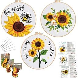 Tisany 3 Sets Sunflowers Embroidery Kit for Beginners,Cross Stitch Kits for Adults with Summer Flowers Bee Stamped Pattern,Starters Needlepoint with Embroidery Instruction-16