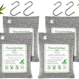 4 Pack Natural Activated Charcoal Odor Absorber, 200g Each, With Hooks, Good Air Purifier for Car, Closet, Shoe, Basement - Non-Toxic, Long-Lasting, Pet & Child Safe, Musty Odor Eliminator-image-26