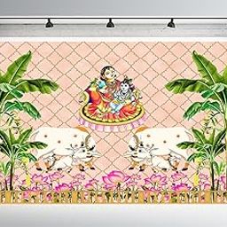Annaprasana Backdrop with Yashoda MATA and Krishna (8ft - 10ft) Backdrop Curtain Cloth Pooja Decoration for Festivals and Celebrations. (Washable Fabric)-image-28