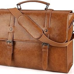 Messenger Bag for men 15.6 Inch Laptop bag Waterproof PU Leather Office bag with Tablet Compartment Large Satchel Shoulder Bag Retro,Brown-image-110