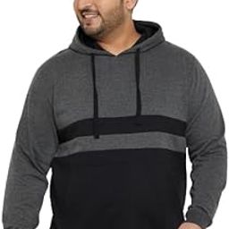 Men's D.Grey Full Sleeve Striper Hooded Plus Size Sweatshirt-image-93