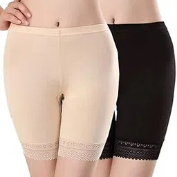 Women's,Girl's Cotton Lycra Stretchable Lace Cycling Shorts/Under Skirt Shorts Safety Shorts Pack of 2-image-6