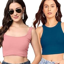 Women's Regular Fit Knitted Sleeveless Lycra Tank Top Combo Pack of 2-image-52