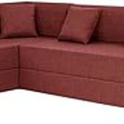 SOFA SANCTUARY Sofa Cum Bed | 5-Seater L-Shape | 5x6 Feet Foldable Sofa Bed with 5 Cushions | Jute Fabric Flipper Design for Living Room - Red Color-image-40