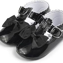 6 to 12 Months Baby Girls Synthetic Leather Belly Shoes, Bow Non-Slip Soft Sole Princess Toddler First Walkers Sneaker Wedding Dress Shoes BT4152-image-4