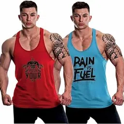 Men's Cotton Vest – Sleeveless Shirt for Casual Wear, Gym, and Sports – Breathable and Comfortable, Lightweight, Easy Care |Colour: RED and Blue|Material: Polyester|SizeL|Pack of 2-408-image-47