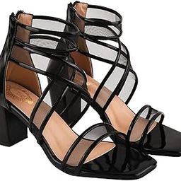 Patent Multi Cross Strap Block Heeled Sandals for Women & Girls-image-2