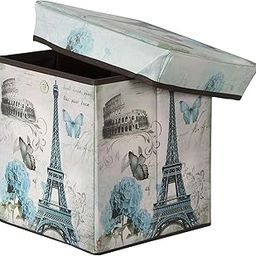 FASTUNBOX (LABEL) Portable and Foldable Storage Laundry Box Cum Sitting Stool, Foot Stool, Seat, Coffee Table, Storage Chest for Living Room (Eiffel Tower, Multi, Rectangular, 33x29x29 cm)-4