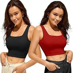 Knite Wolf Women's Crop Tank Top | Comfortable Trendy Sleeveless Design | Ideal for Casual Outings Everyday Use | Soft Breathable Fabric- Pack of 2 (M, Black & Blue)-image-67