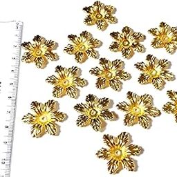 Get-Set-Go! Golden Color (100pcs) Flat Flowers Plastic Beads for Jewellery Making, Arts and Crafts Work, Necklace, Bracelet Earring DIY Kit (Flower Flat Gold)-image-94