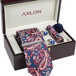 Tie for Men – Paisley Silk Neck Ties Set with Cufflinks Flower Pin, Pocket Square & Black Gift Box, Combo Necktie Sets for Office Wear, Formal Suits (Ruby Blue Contrast, NXPLX_108)-picture-1