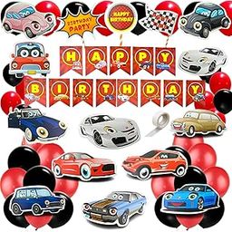 FI - FLICK IN Car Latex & Paper McQueen Birthday Decorations Set Cutouts Props Lightning McQueen Birthday Decorations for Boys (Pack of 58, Red & Black)-image-26